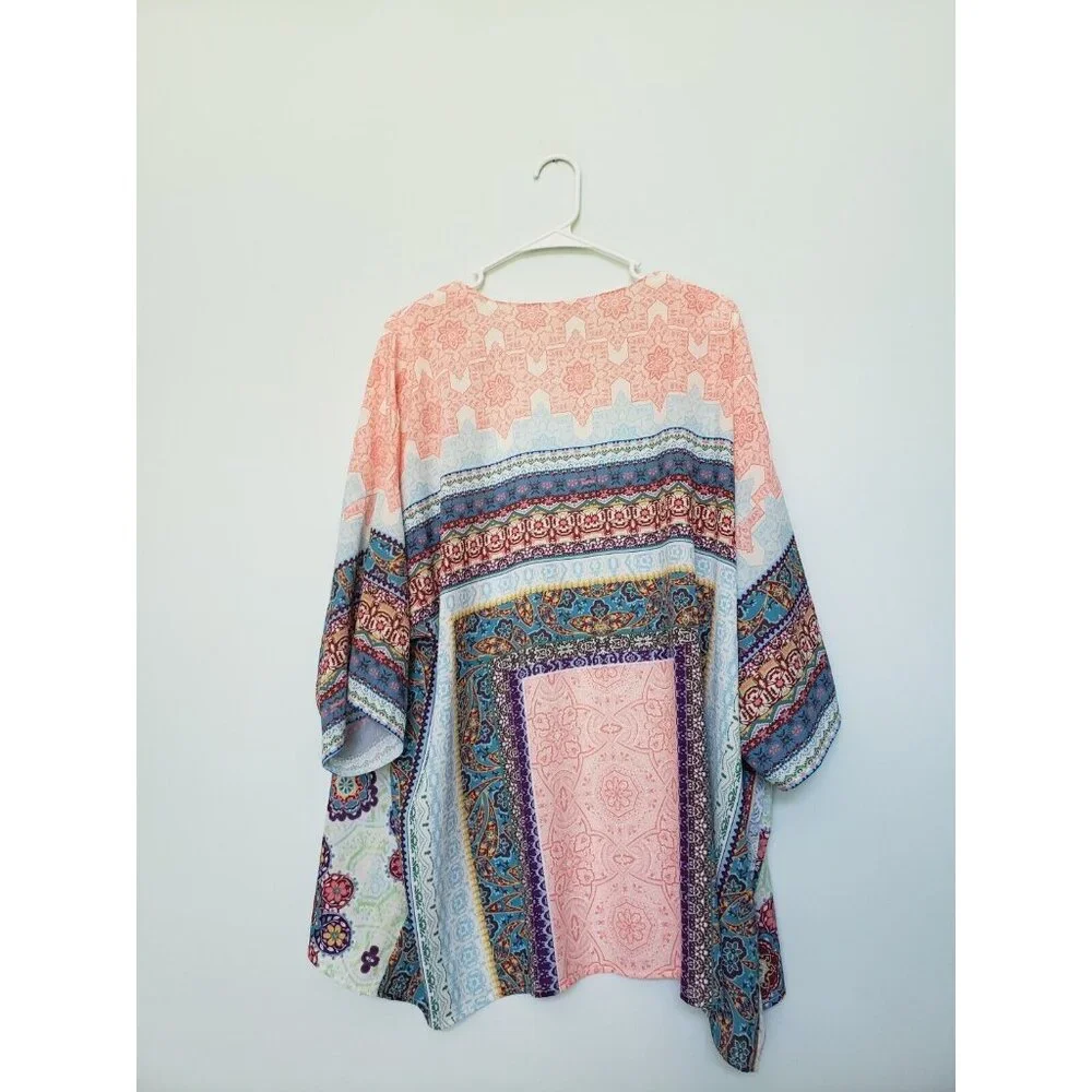 Umgee Duster Women's S Kimono Jacket  Multicolor Boho Floral Open Front - Picture 2 of 6